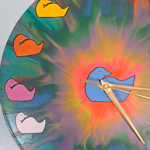 Hand Crafted Painted Colorful Bird Duck Design Wall Clock - Picture 7 of 8